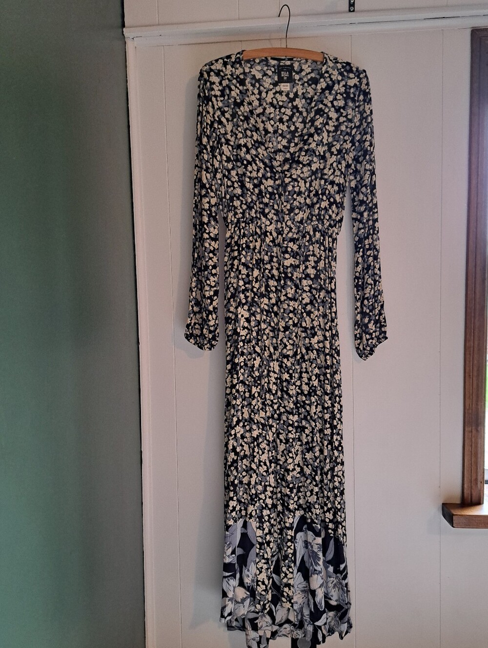 Billabong Navy and White Floral Long-Sleeve Maxi Dress